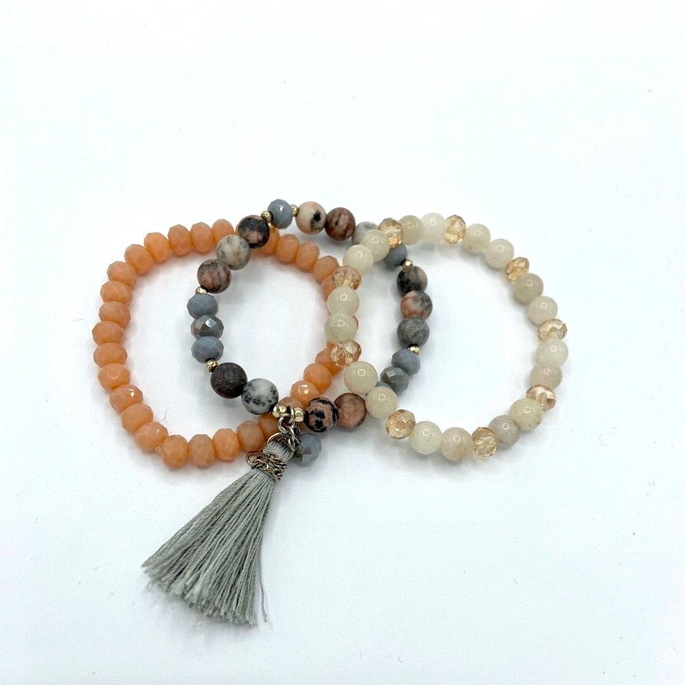 Gorgeous Beaded Bracelet with Tassel -tri color set